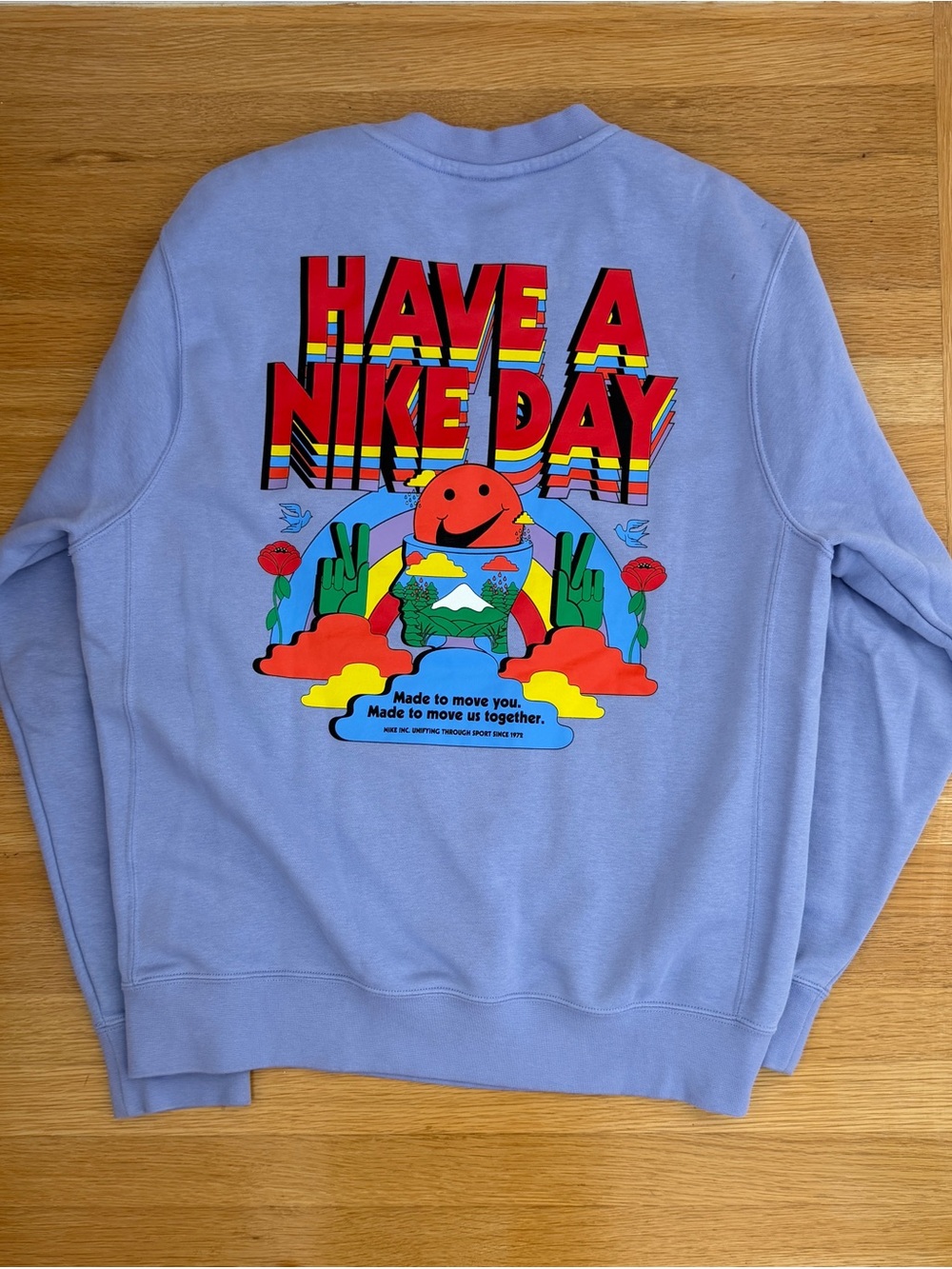 Nike Lavender 'Have A Nike Day' Multicolor Graphic Crewneck